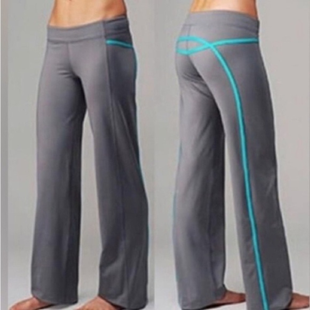 Lululemon Tracker Pants Women’s 8 Yellow Stripe Grey Wide Leg Running